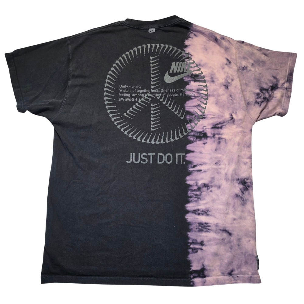 Nike Mens Tie Dye Peace Sign Graphic T-Shirt Black Purple Unity Just Do It Sz L - Picture 2 of 10